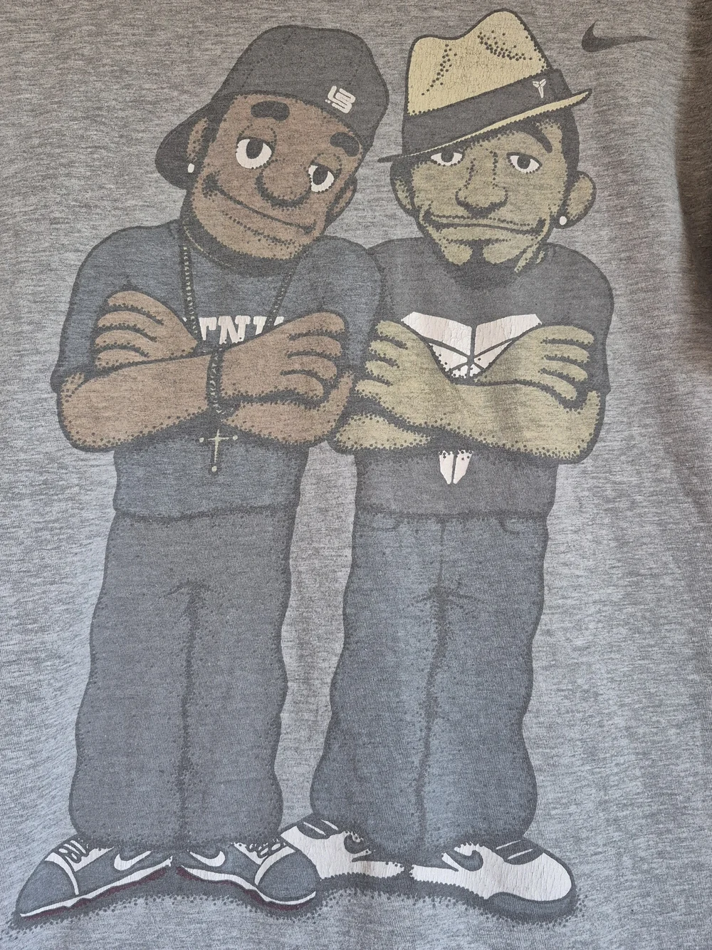 Nike Grey Men's Short Sleeve Tee with Cartoon Duo Graphic Lebron And Kobe